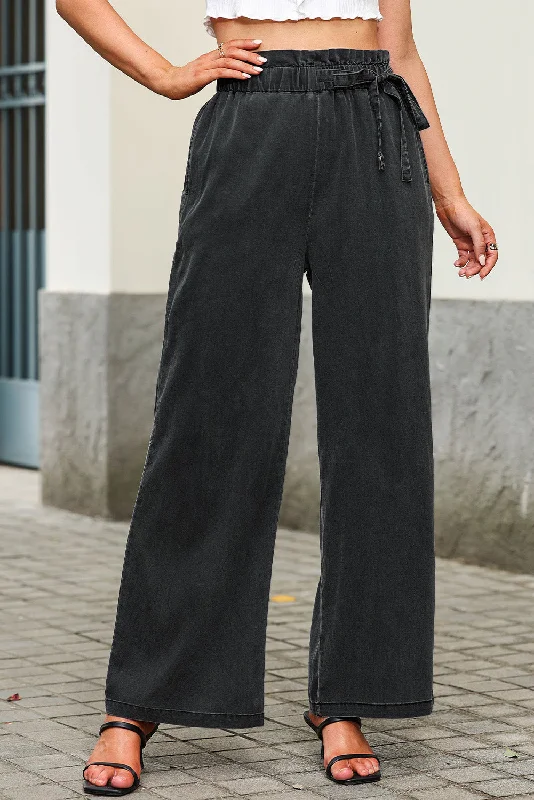 Black High Waist Pocketed Wide Leg Pants