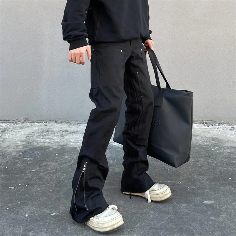 Micro-flared Zipper Overalls Pants