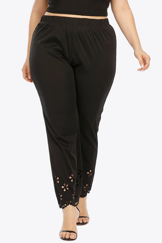 Black Cutout Hem Elastic Waist Pants