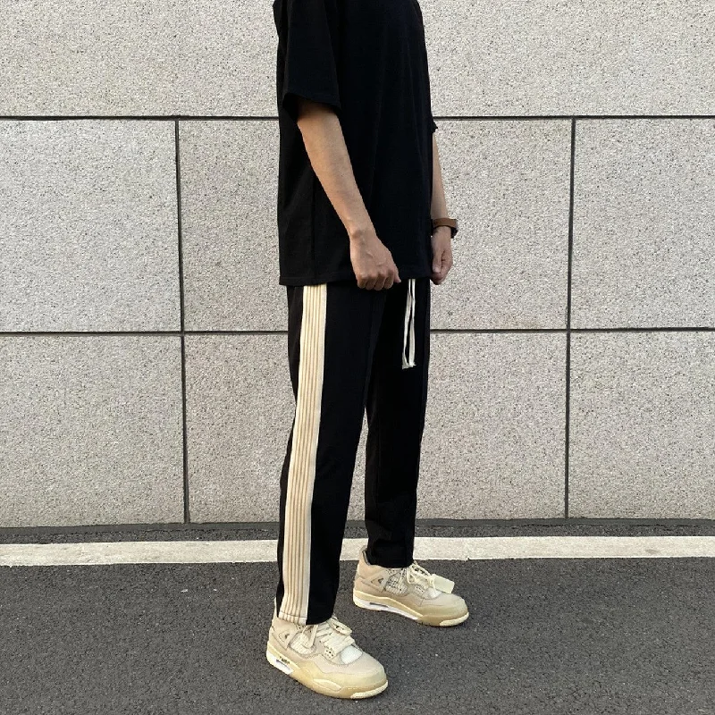 Side Apricot Striped Slim Pants