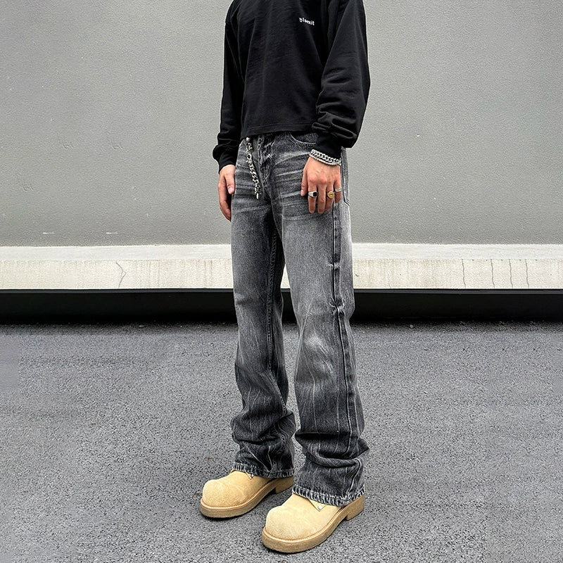 Straight-Leg Washed Denim Pants