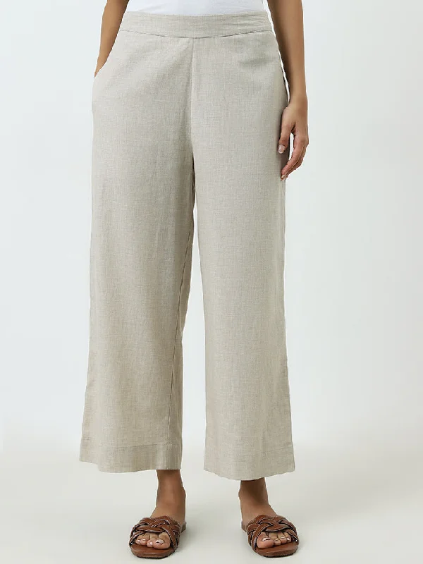 Utsa Beige High-Rise Cotton Ethnic Pants