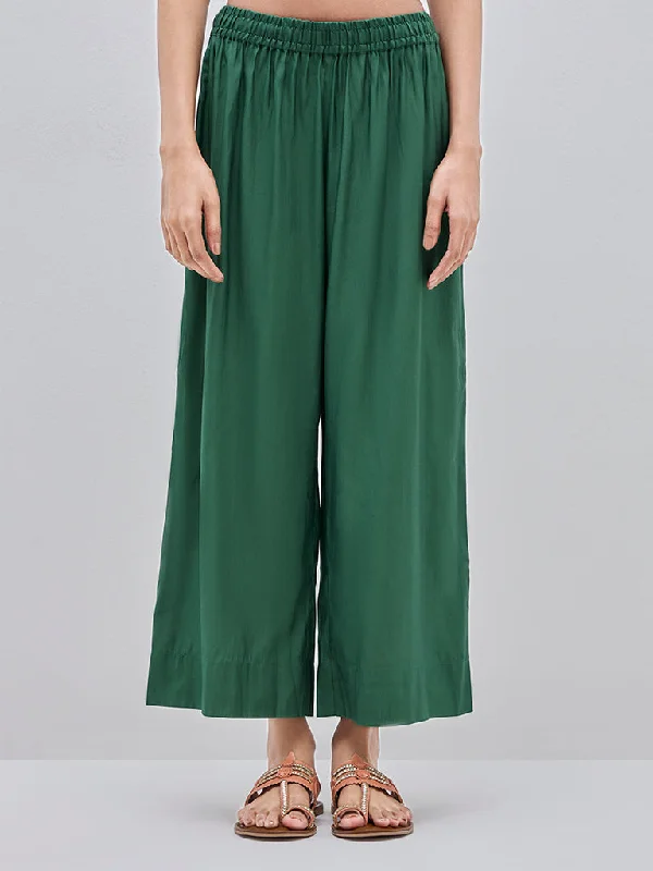 Utsa Dark Green High-Rise Ethnic Cotton Pants