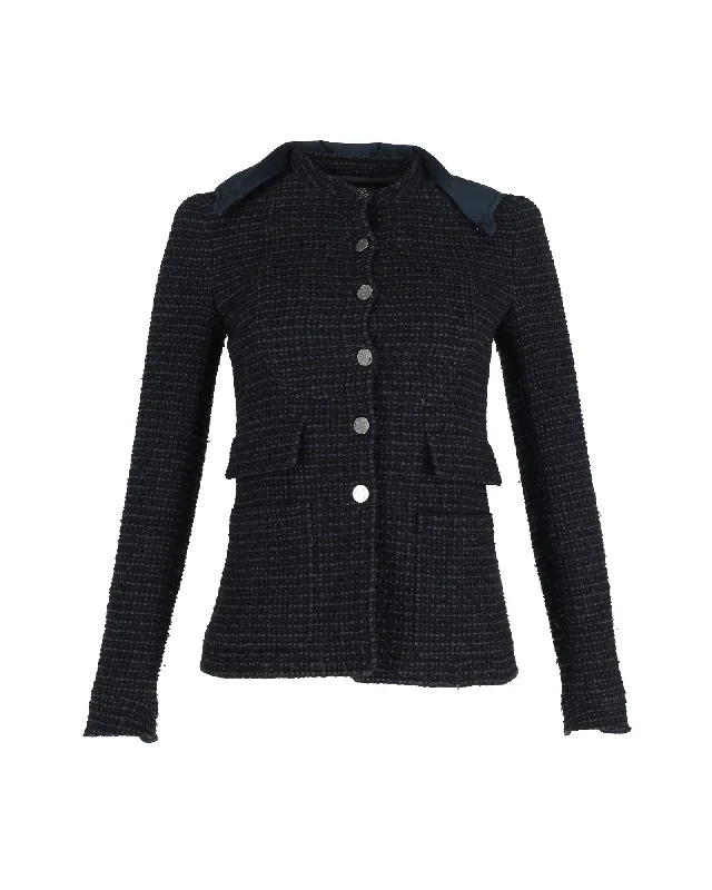 Chanel Boucle Tweed Fitted Jacket with Detachable Collar in Navy Blue Cotton