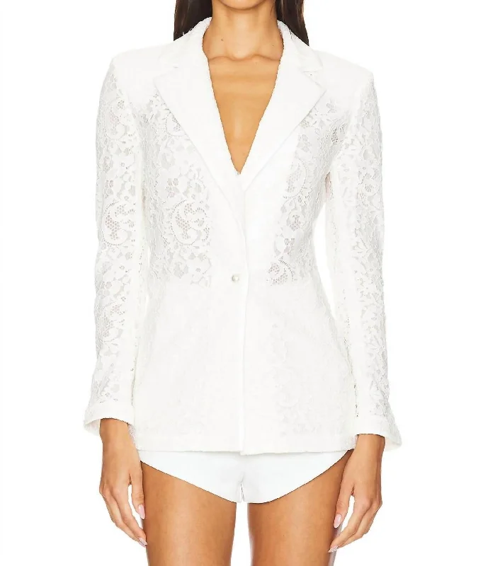 Judith Sheer Lace Notch Collar Blazer In Off White