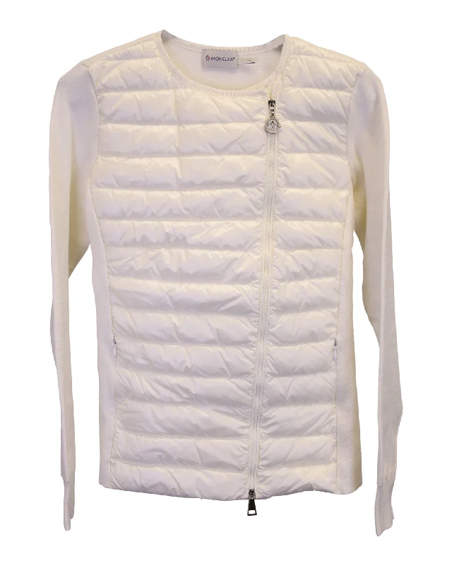 Moncler Asymmetrical Zipped Jacket in Cream Polyamide