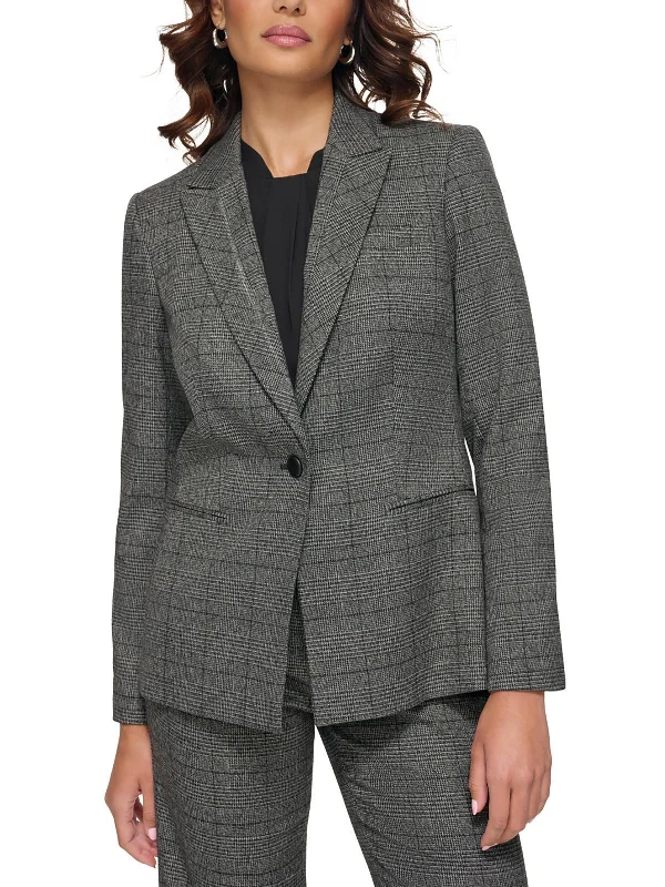 Plus Womens Plaid Office Wear One-Button Blazer