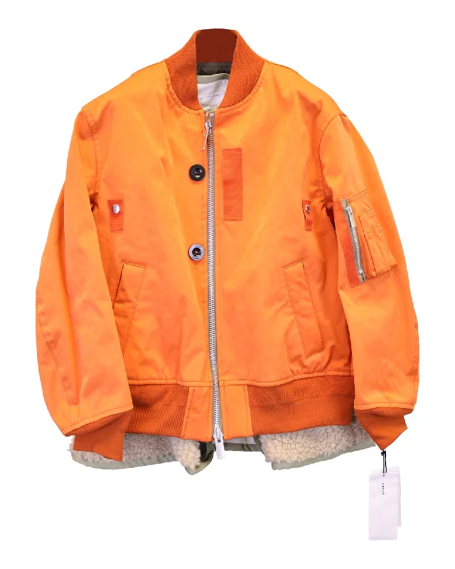 Sacai Layered Faux-Suede Bomber Jacket in Orange Polyester