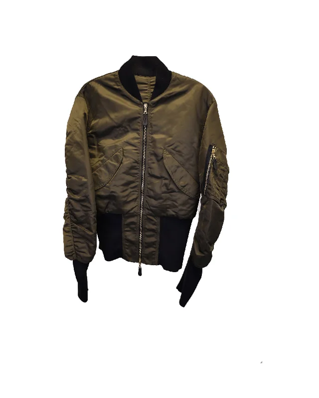 Sandro Paris Bomber Jacket in Khaki Green Nylon