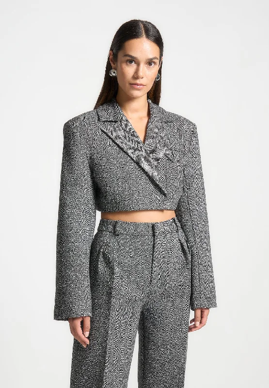 Tailored Wool Wide Shoulder Blazer - Grey