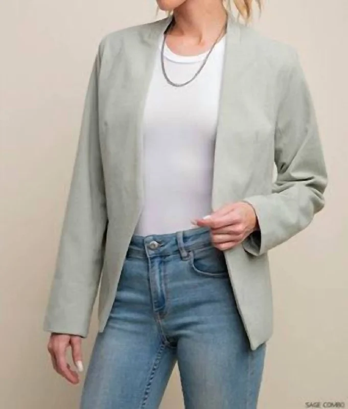 Victoria Open Front Tuxedo Blazer In Sage