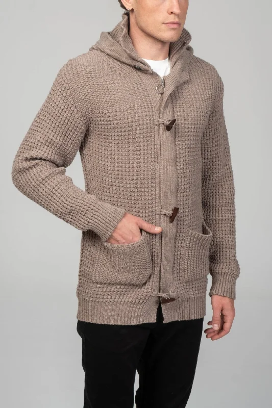 Hooded Fitted Lumber Cardigan - Light Brown