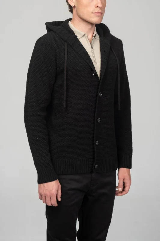 Full Button Up Waffled Cardigan - Black