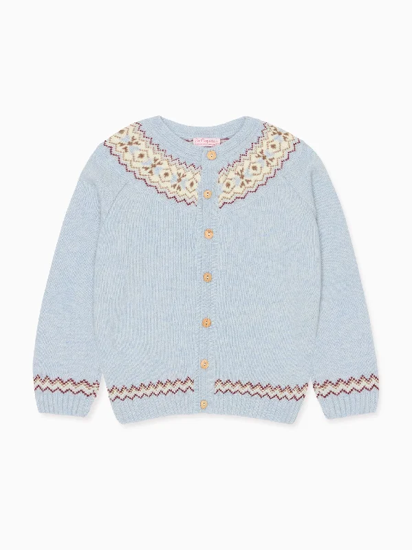 Light Blue Merino Fair Isle Girl Cardigan