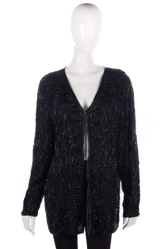 Long Black Beaded Vintage Jacket UK Size 14/16