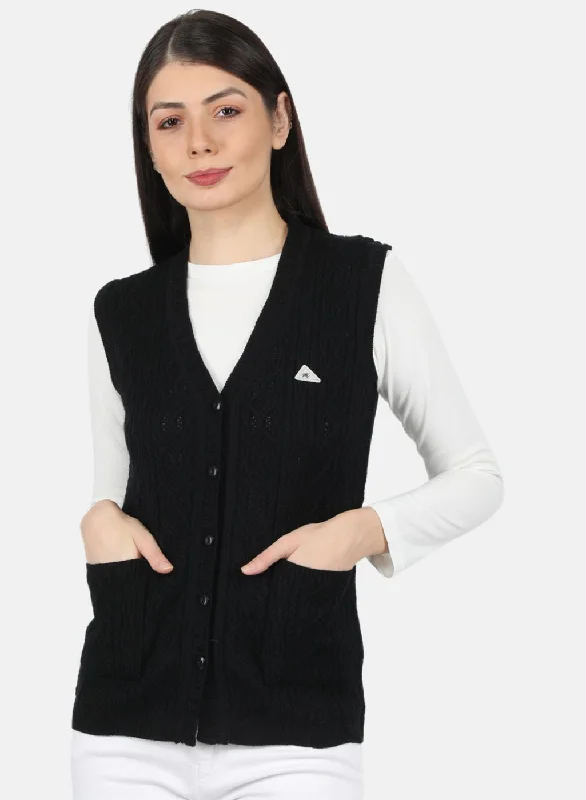 Women Black Self Design Cardigan