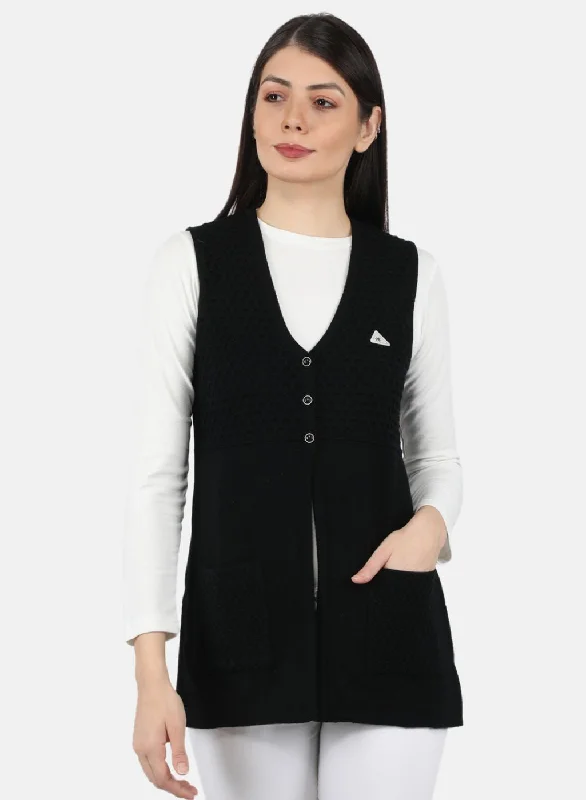 Women Black Self Design Cardigan