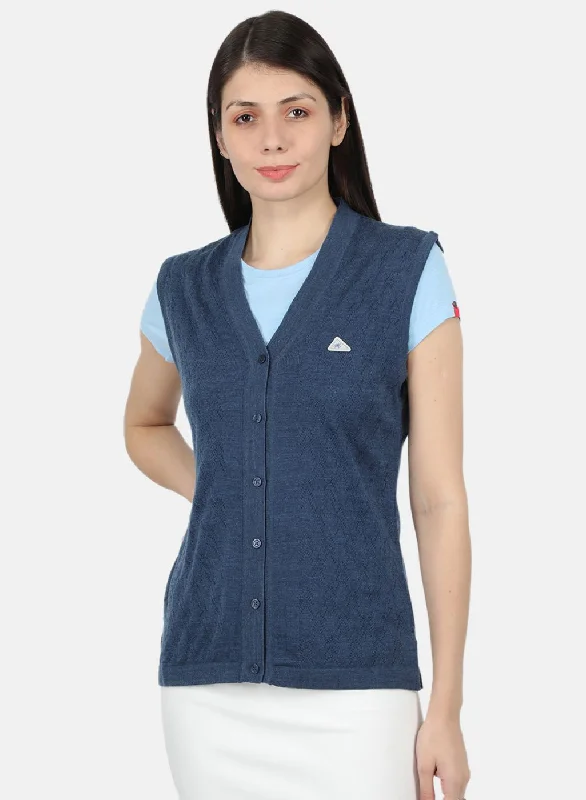 Women Blue Self Design Cardigan