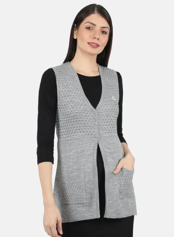 Women Grey Self Design Cardigan