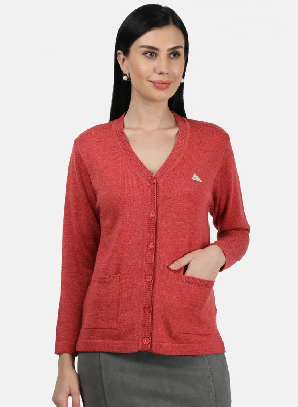 Women Light Red Solid Cardigan