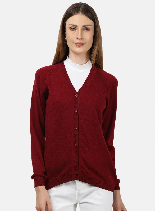 Women Maroon Solid Cardigan