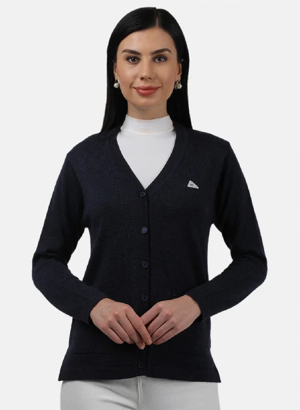 Women Navy Blue Solid Cardigan