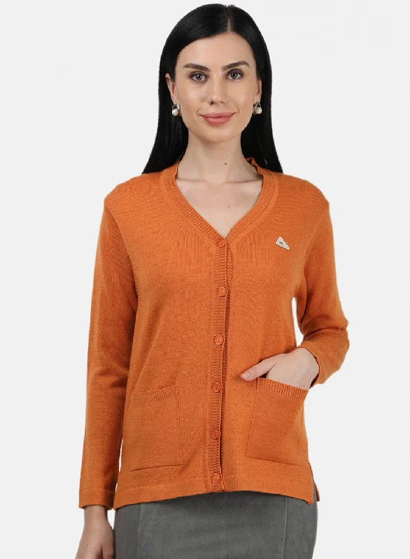 Women Orange Solid Cardigan