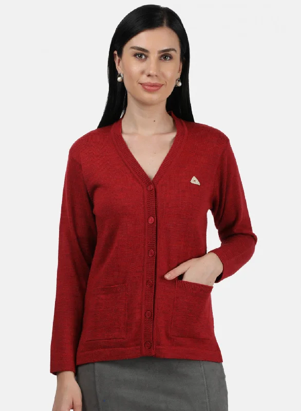 Women Red Solid Cardigan