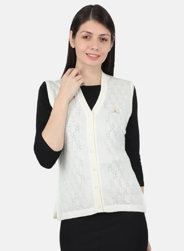 Women White Self Design Cardigan