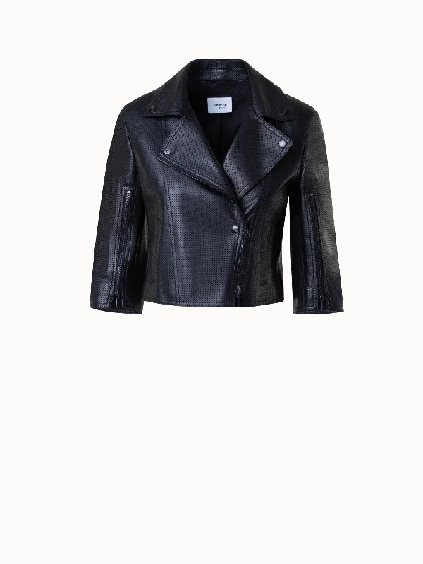 Perforated Pin Dot Nappa Leather Biker Jacket