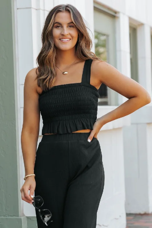 Black Ruffled Tank Top & Wide Leg Pant Set - FINAL SALE