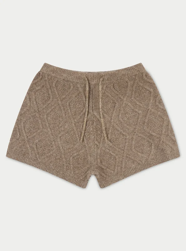 CABLE KNITTED SHORTS - BROWN