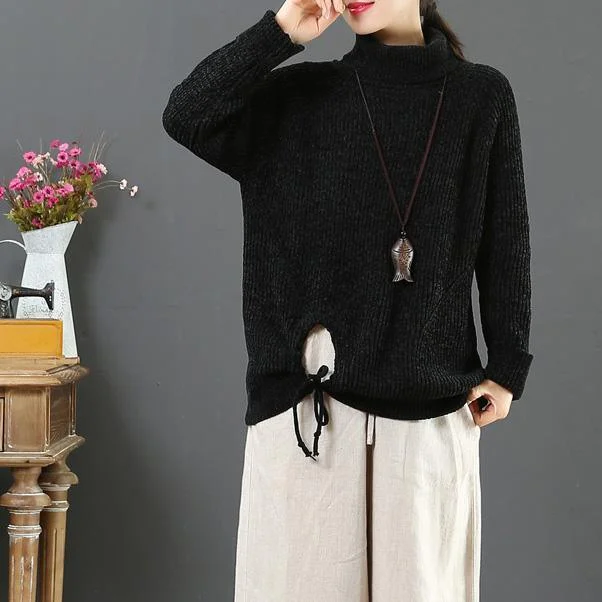 Chunky black knit tops wild oversize high neck sweaters