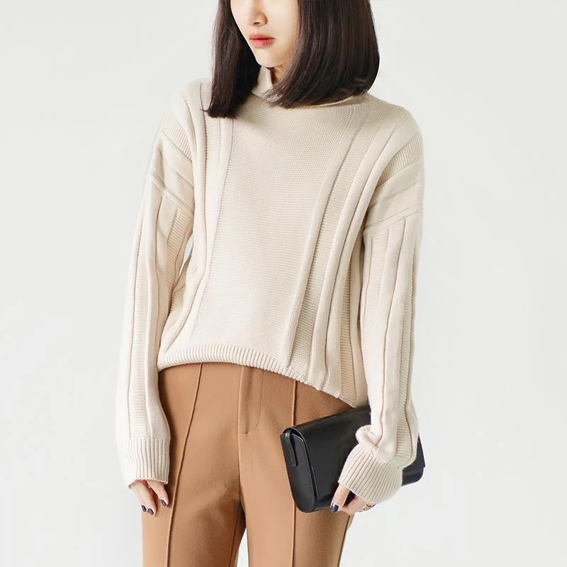 Cream cable knit sweater spring short sweats casual knit tops