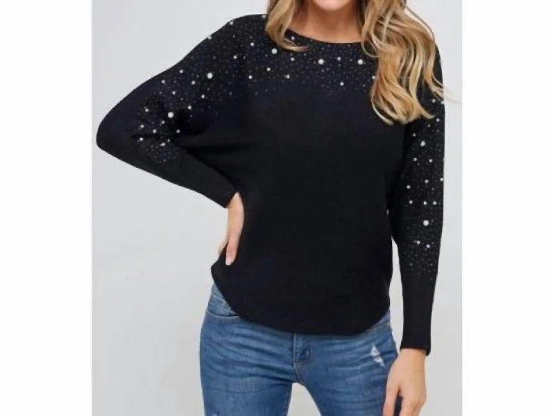 Dolman Sweater With Pearls In Black