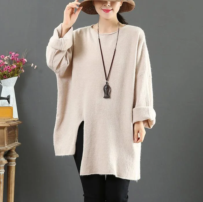 For Work nude clothes o neck fall fashion side open knit tops