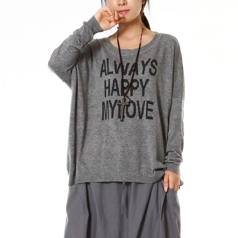 Gray baggy sweaters short knit top women