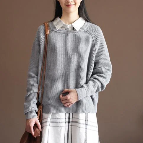 gray cotton knit sweaters oversize knit tops blouses