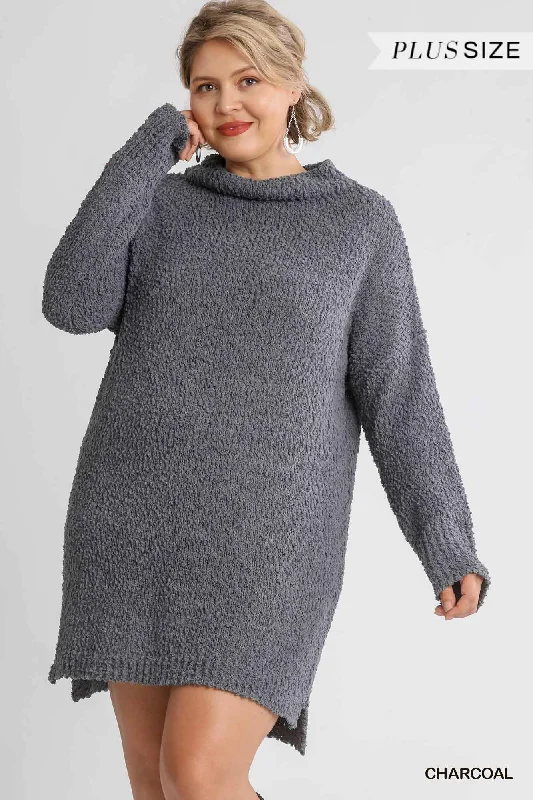 Blue Zone Planet |  High Cowl Neck Bouclé Long Sleeve Sweater Dress