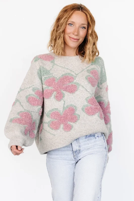 Lisbeth Flower Sweater | Green + Pink