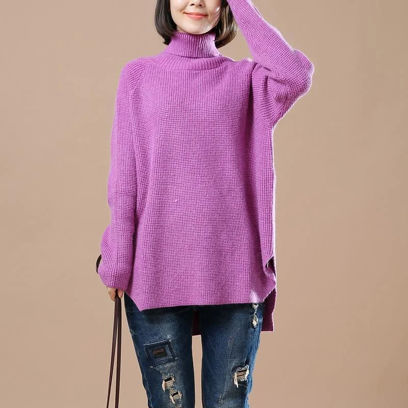 Pink turtle neck sweaters plus size knit tops blouse