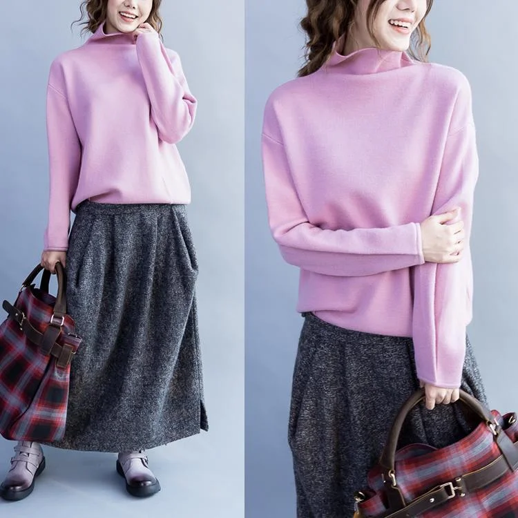 Pink warm wool cashmere sweaters winter turtle neck knit top