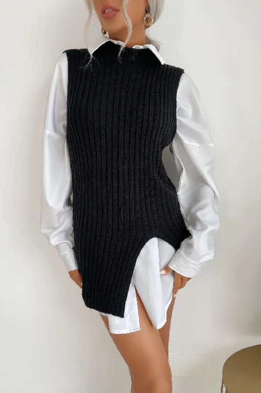 Blue Zone Planet |  Slit Hem Sweater Vest Dress