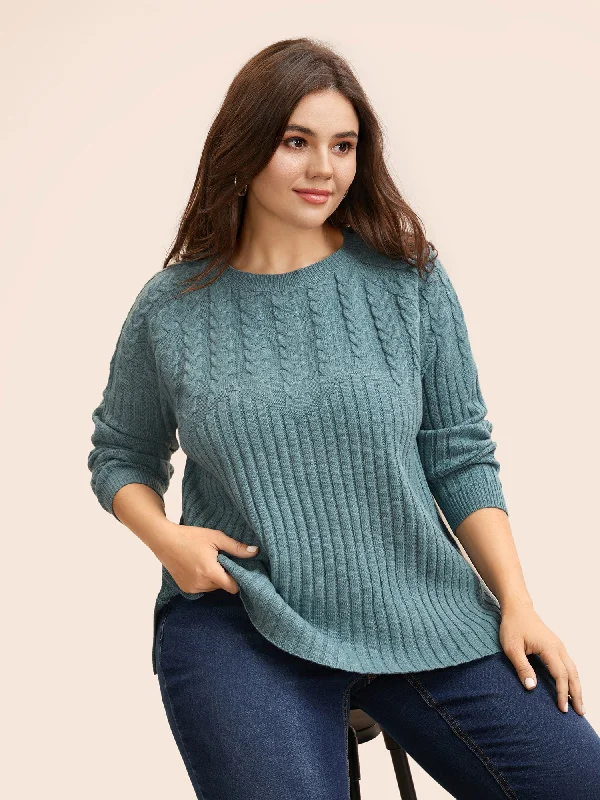 Solid Cable Knit Raglan Sleeve Pullover