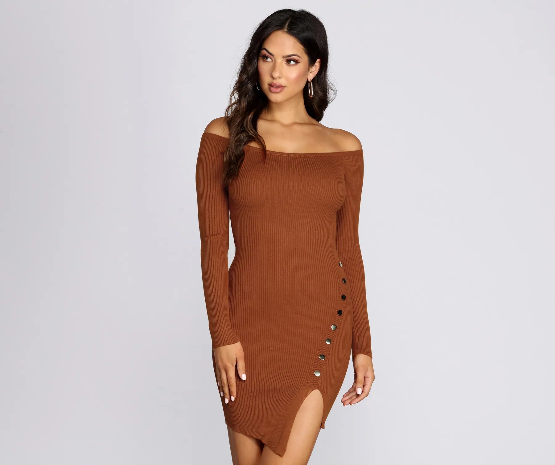 Stylishly Snapped Sweater Dress