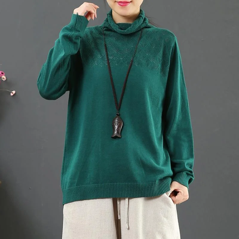 Women green knit top silhouette wild plus size clothing hollow out sweaters