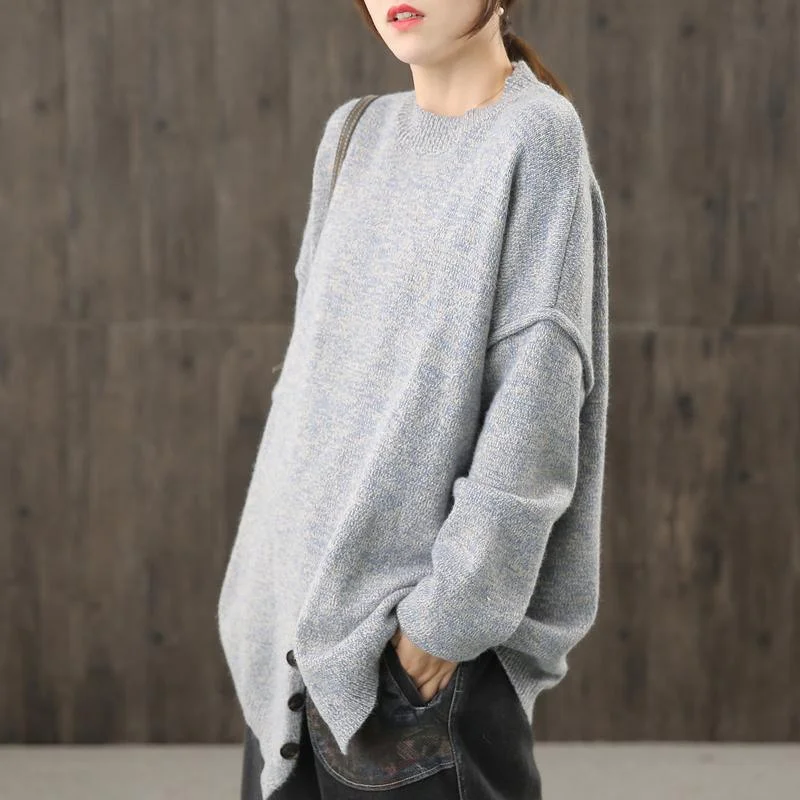 Women Knit Top Button Split Hem Sweater