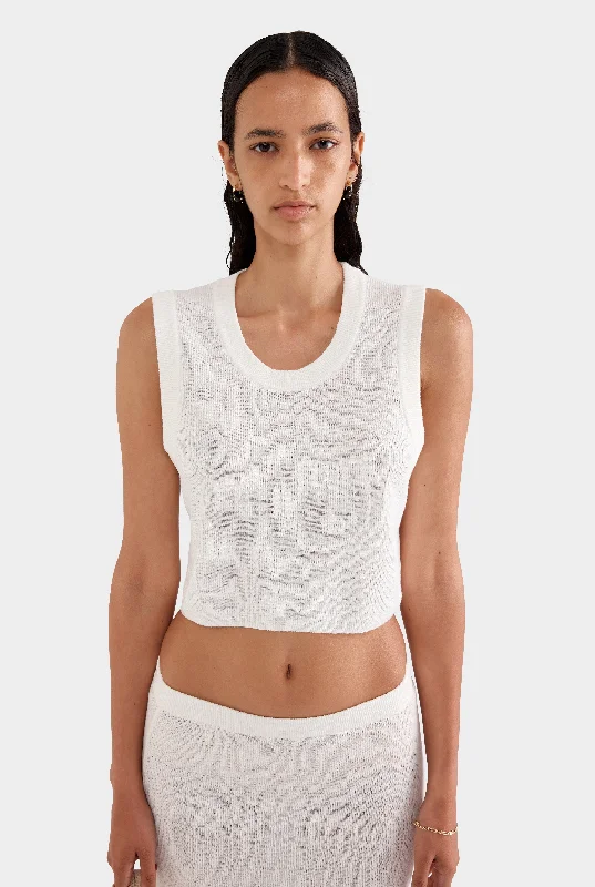 Rib Knitted Cropped Tank - Off White