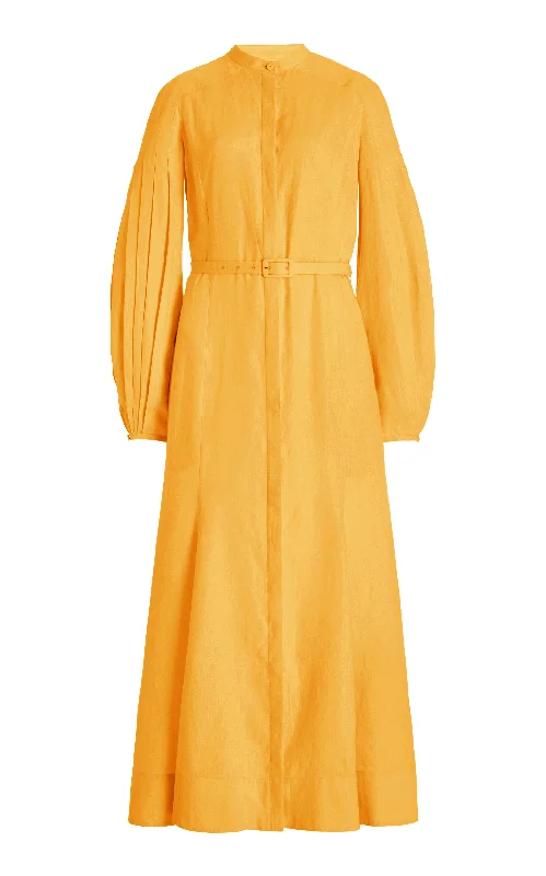 Lydia Maxi Dress with Slip in Fluorescent Orange Aloe Linen