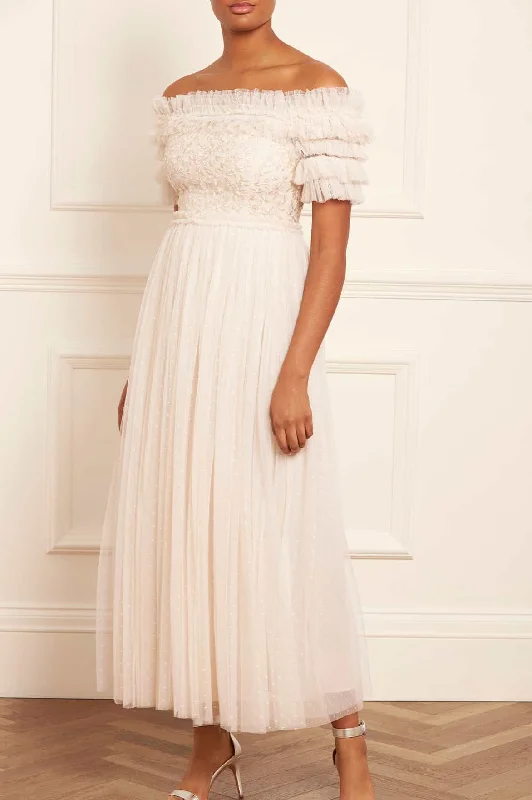 Midsummer Lace Bodice Off-Shoulder Ankle Gown